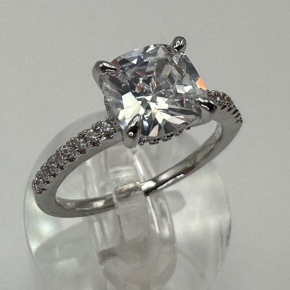 Womens Silver-Plated Brass Ring With Cubic Zirconia For Engagement & Anniversary - Picture 6 of 15